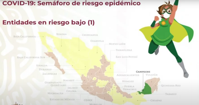 Campeche es el primero en México que avanza a Semáforo Verde; hay 15 en Naranja y 16 en Amarillo, reporta Salubridad