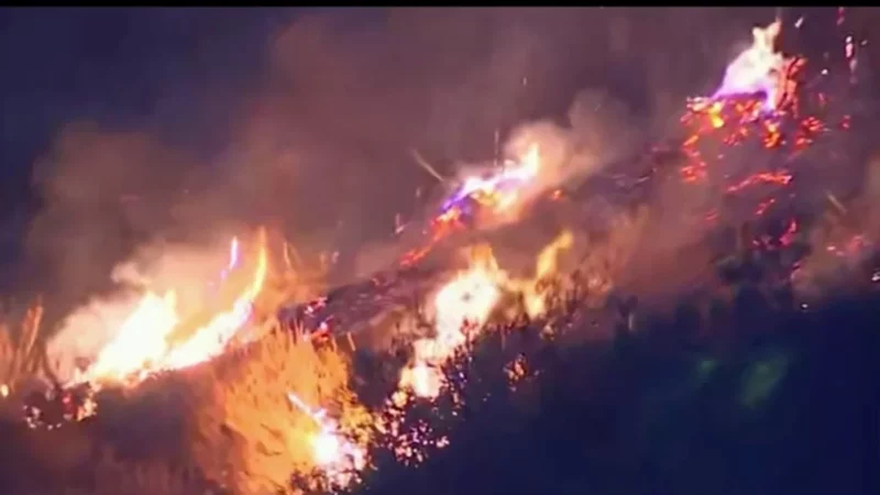 Incendio forestal junto a la autopista Golden State 5, en Castaic, en Los Angeles