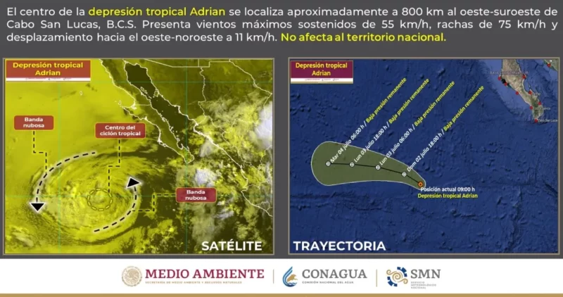 “Adrián” se degrada a depresión tropical; habrá lluvias muy fuertes en 4 estados: SMN