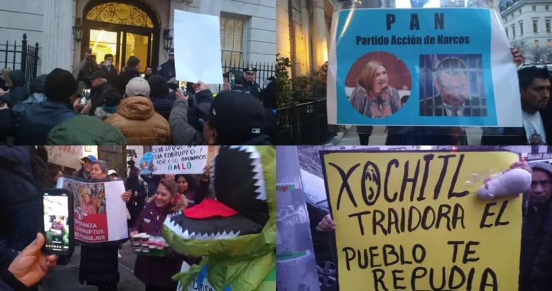 Videos: Migrantes mexicanos rechazan a Xóchitl en Nueva York, protestan frente a oficinas del gobierno de EU y le expresan: “La patria no se vende”